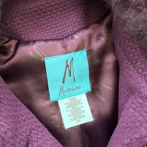 Marciano Wine Pea Coat with Rabbit Fur Collar - Picture 4 of 4